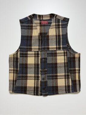 sisley wool plaid buttonup western hunting vest mens large